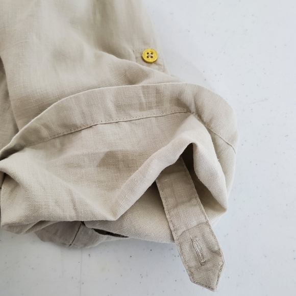 Ellen Tracy LINEN Zip Front Shirt Size 1X Pockets Roll Tab Sleeves Coastal Top - Picture 6 of 13